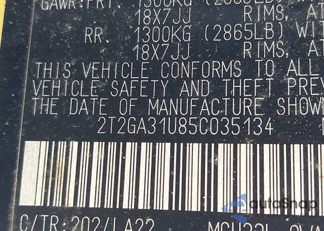 2005 Lexus Rx 330 z USA, uszkodzony, nr VIN 2T2GA31U85C035134